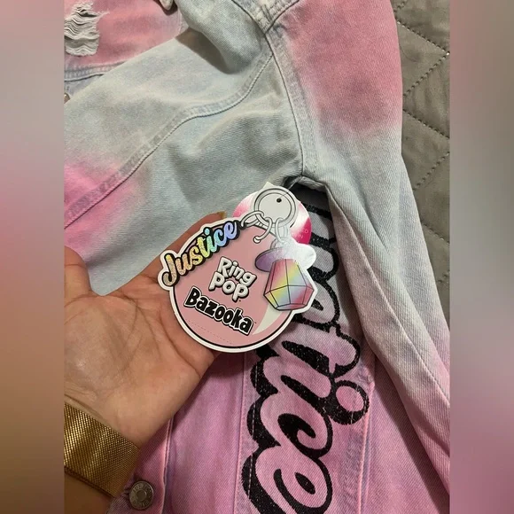Justice Girls Ring Pop Bazooka Collab Denim Jacket, NWT - XL - Picture 2 of 5